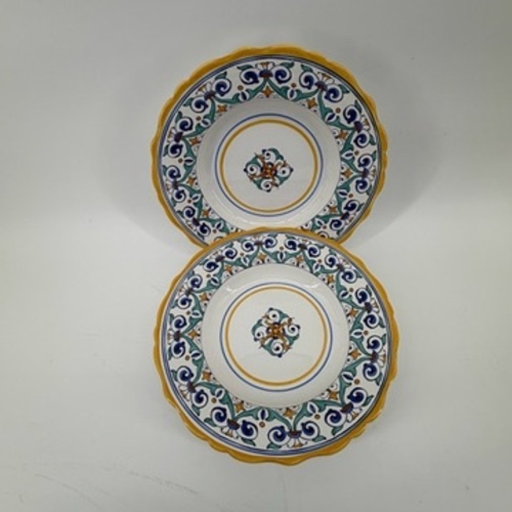 Set of‎ 2 Williams Sonoma Savona Portugal 10.5" Pasta Bowl Floral Blue Yellow